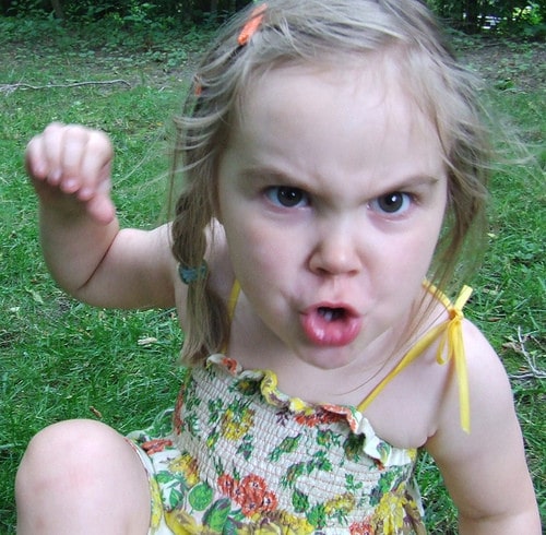 angry little girl about to throw punch