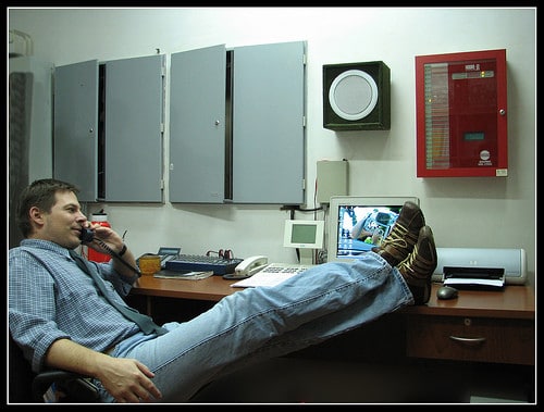 feet up on desk at work