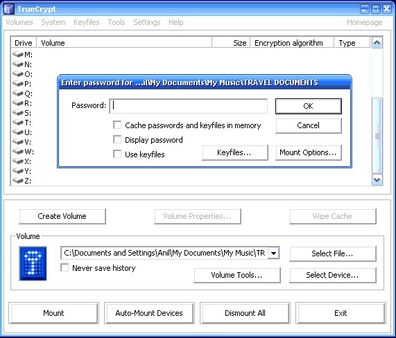 truecrypt enter password screenshot