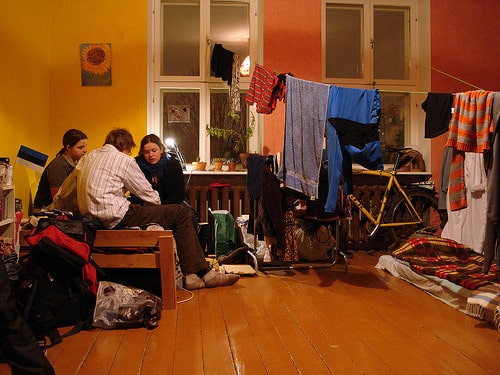 clothes hanging in living room