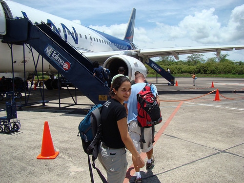 getting on airplane