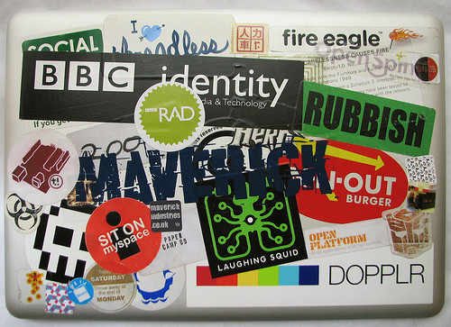 stickers on laptop